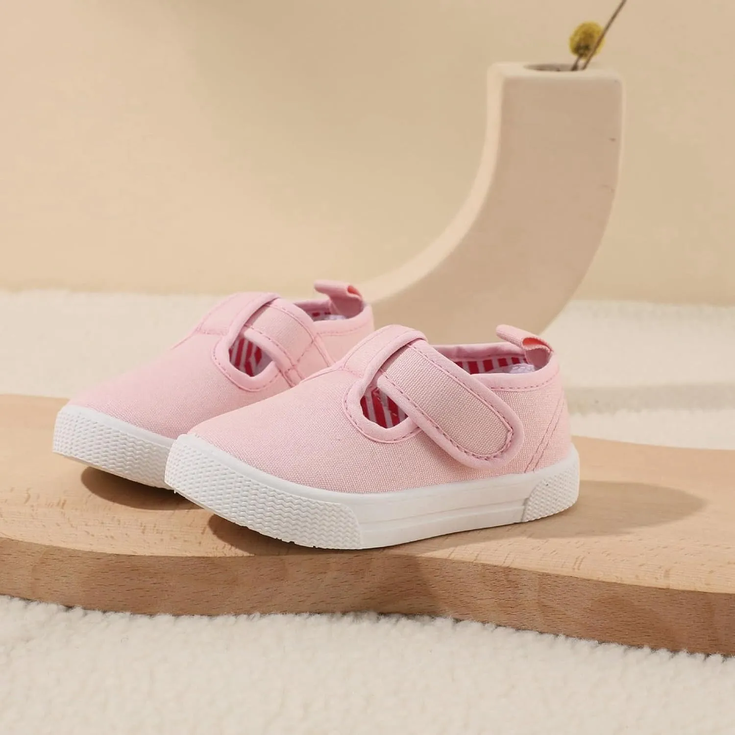 Toddler Boys Girls T-Strap Canvas Sneakers Classical Comfort Soft Sole Flats Sneakers Little Kid Non Skid School Uniform Shoe