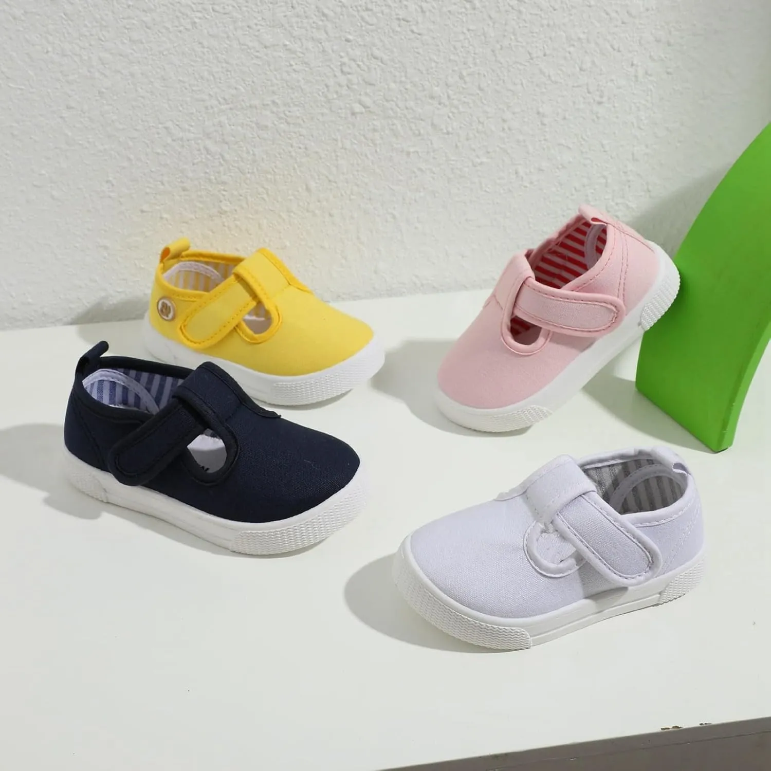 Toddler Boys Girls T-Strap Canvas Sneakers Classical Comfort Soft Sole Flats Sneakers Little Kid Non Skid School Uniform Shoe