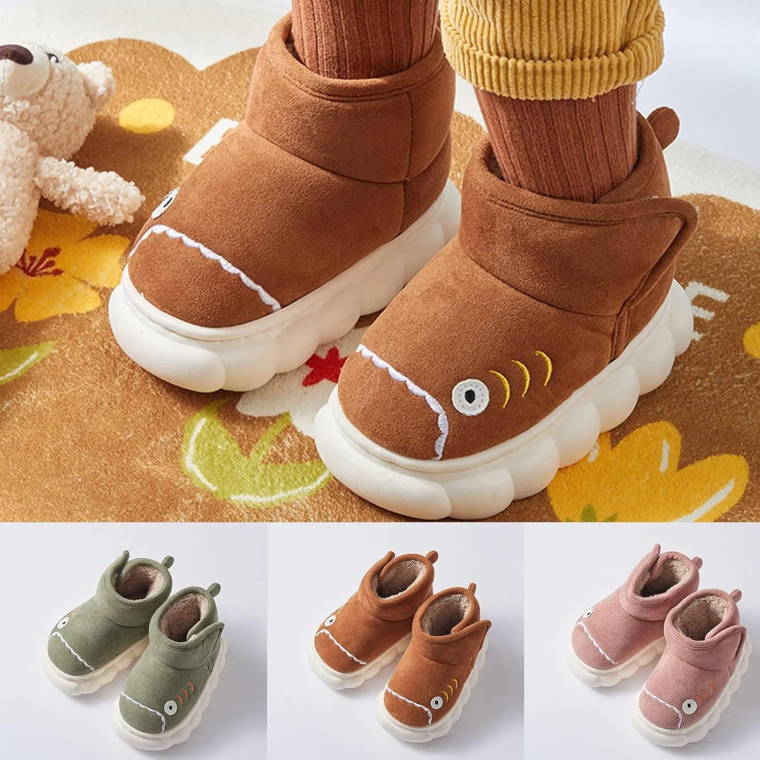 Toddler Boys Girls Winter Plush Boots for Cold Weather Kids Cartoon Animal Warm Faux  Shoes with Hook/Loop