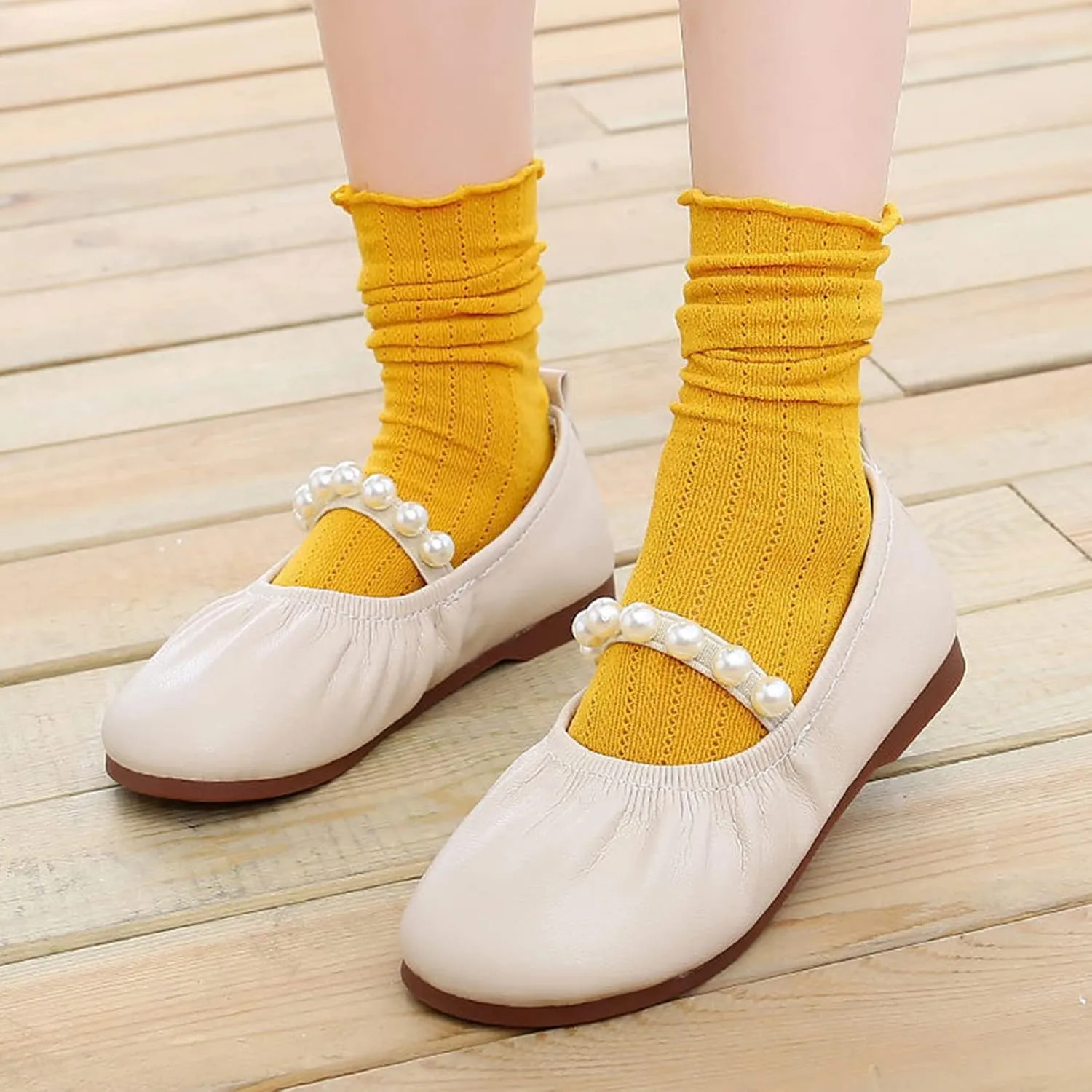 Toddler Flower Girl Dress Shoes Pearls Ballet Flats Party Wedding Toddler Little Kid Girl Mary Jane Shoes