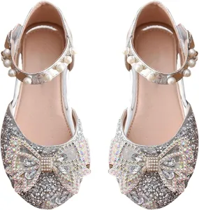 Toddler Flower Girl Dress Shoes Rhinstones Bow Mary Jane Ballet Flats Wedding Party Little Girls Sandals