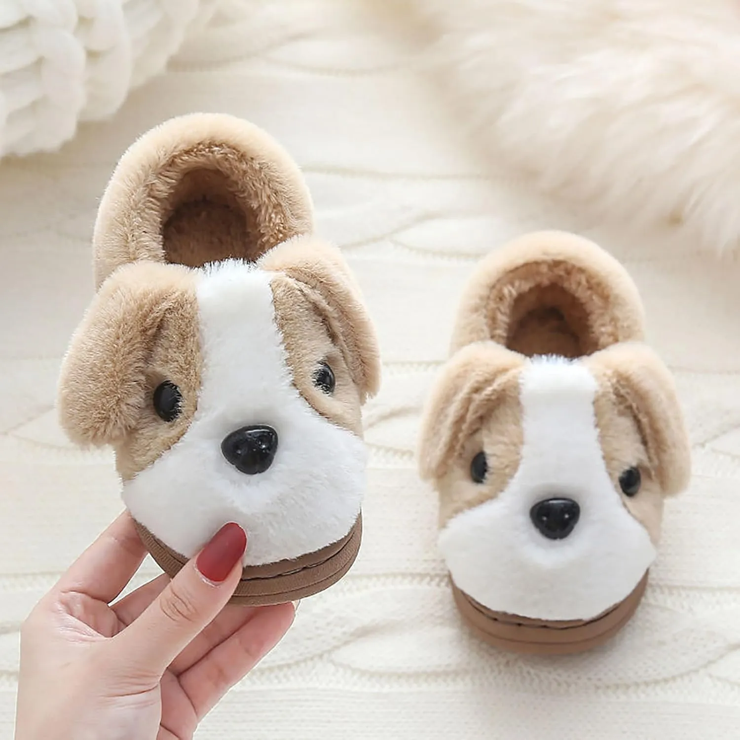 Toddler Fuzzy Slippers Girls Boys Cartoon Cute Animals Dog House Slippers Plush Warm Home Shoes Winter Indoor Outdoor