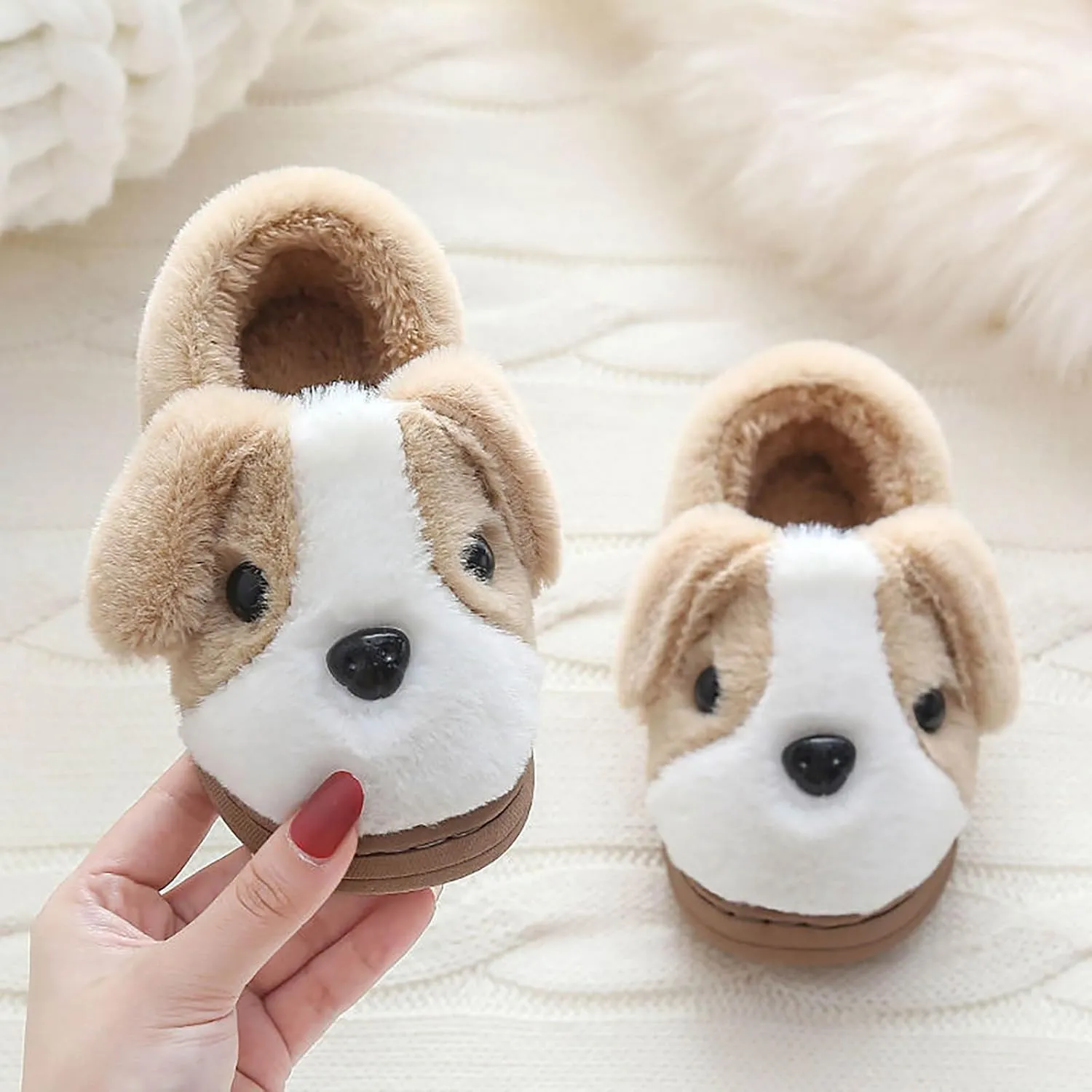Toddler Fuzzy Slippers Girls Boys Cartoon Cute Animals Dog House Slippers Plush Warm Home Shoes Winter Indoor Outdoor