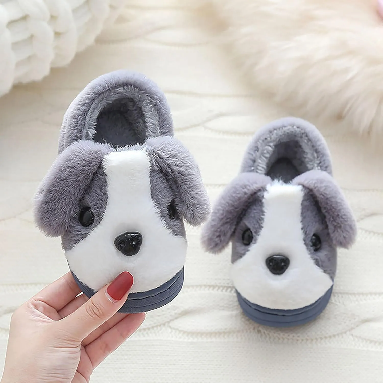 Toddler Fuzzy Slippers Girls Boys Cartoon Cute Animals Dog House Slippers Plush Warm Home Shoes Winter Indoor Outdoor