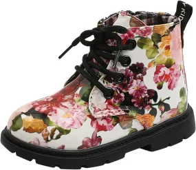 Toddler Girls Boots helsea aterproof Ankle Booties Floral Prints Chunky Heel Lug Sole Elastic Fashion Shoes