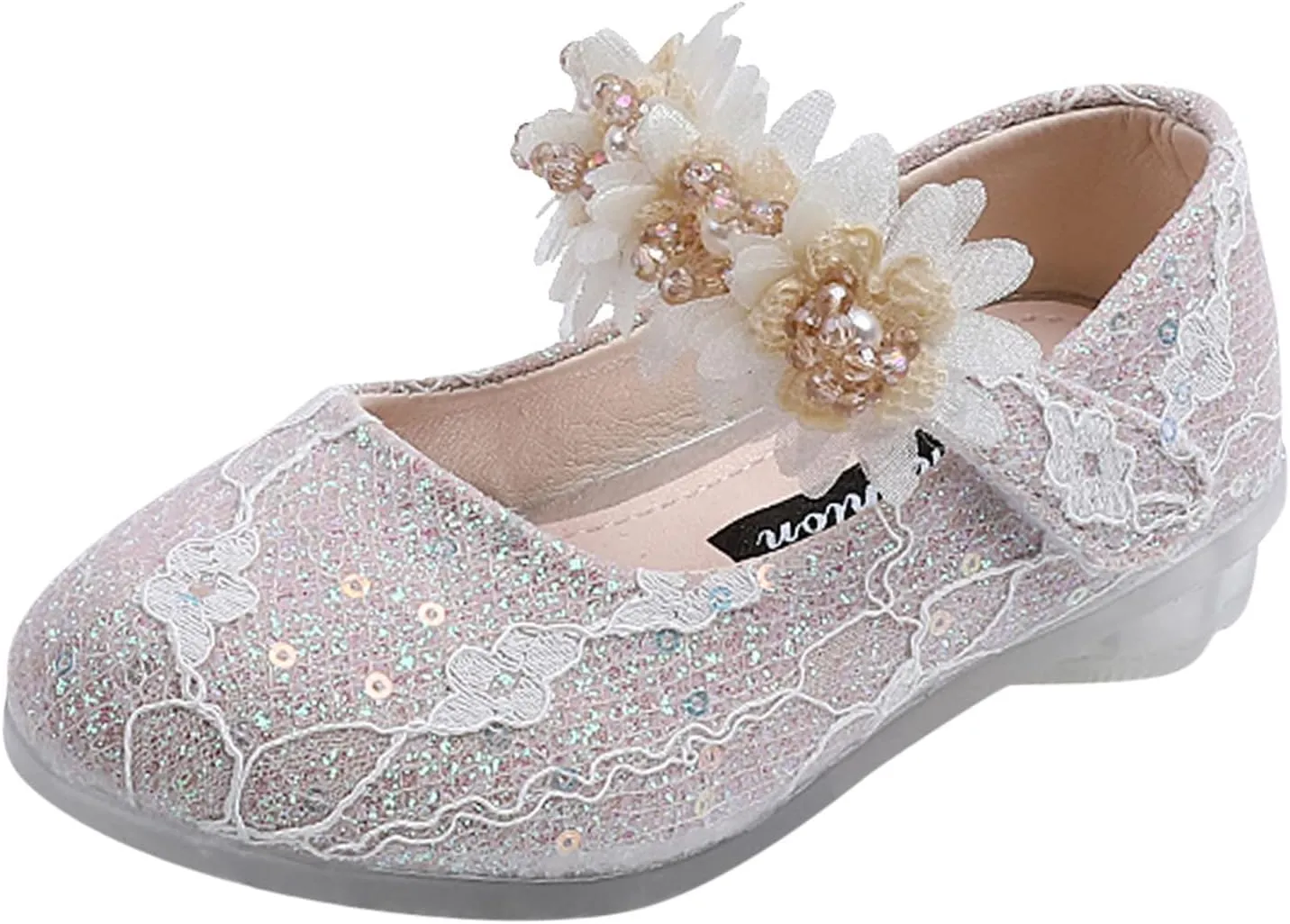 Toddler Girls Dress Shoes Flower Girl Shoes Ankle Strap Ballet Flats Pearls Mary Jane Wedding Party Flower Kid Shoes