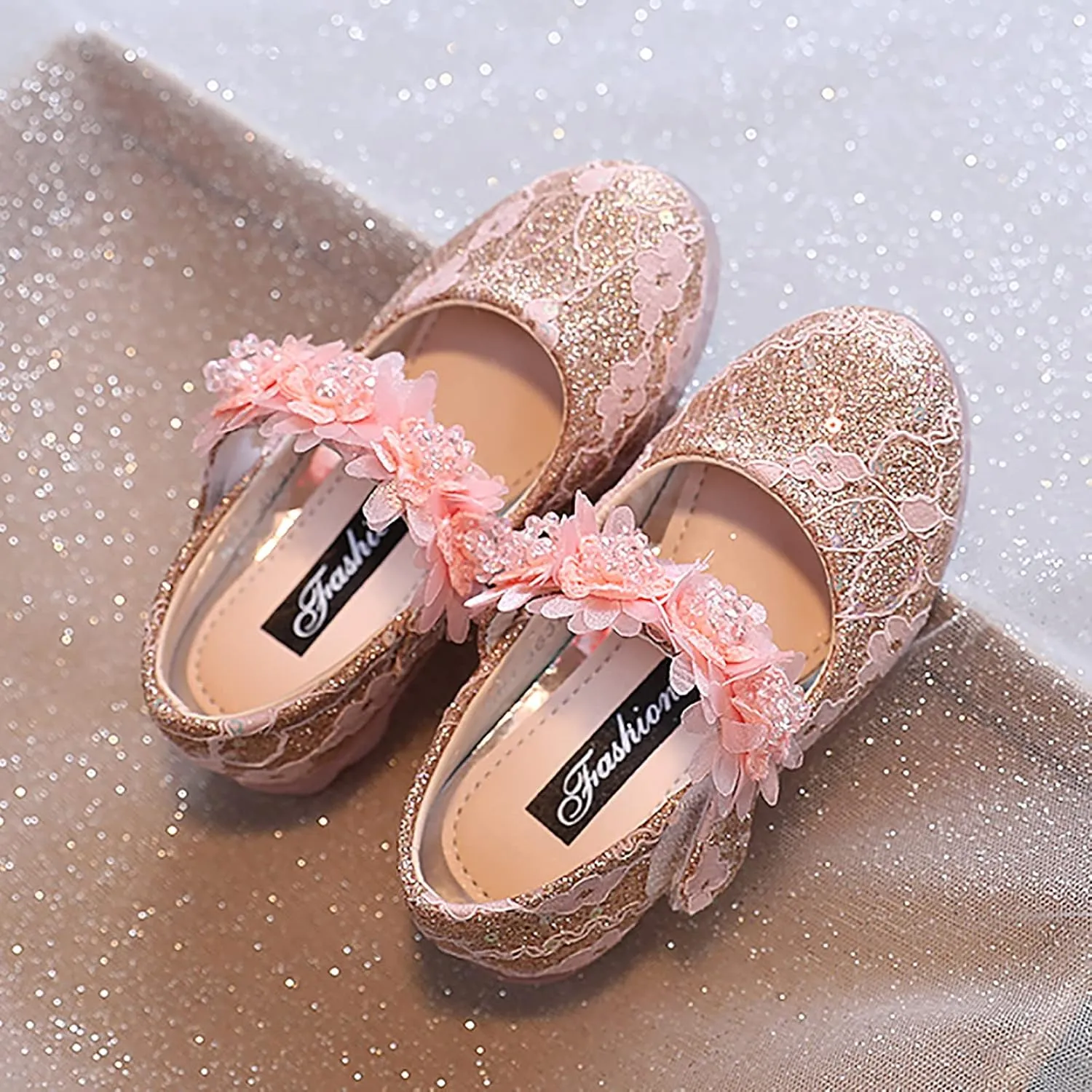 Toddler Girls Dress Shoes Flower Girl Shoes Ankle Strap Ballet Flats Pearls Mary Jane Wedding Party Flower Kid Shoes