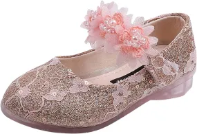 Toddler Girls Dress Shoes Flower Girl Shoes Ankle Strap Ballet Flats Pearls Mary Jane Wedding Party Flower Kid Shoes