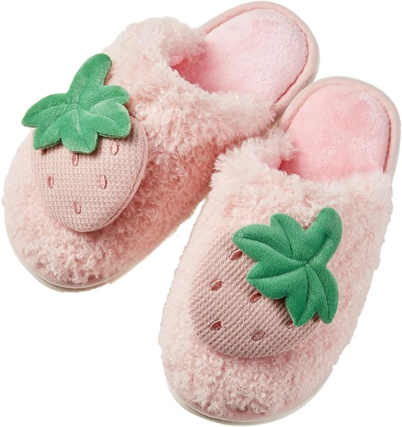 Toddler Girls Winter Slippers Cute Fruits Strawberry Print Warm House Slippers Girl Plush Fuzzy Slipper Kids