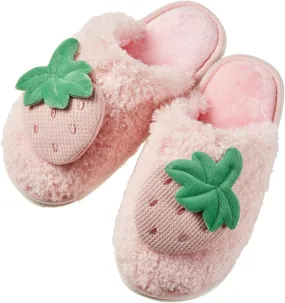 Toddler Girls Winter Slippers Cute Fruits Strawberry Print Warm House Slippers Girl Plush Fuzzy Slipper Kids
