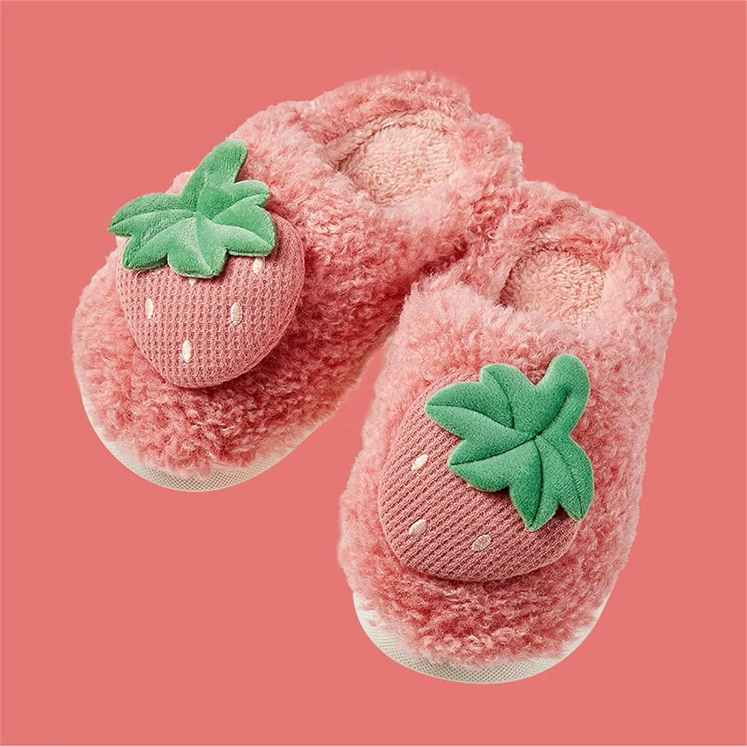 Toddler Girls Winter Slippers Cute Fruits Strawberry Print Warm House Slippers Girl Plush Fuzzy Slipper Kids