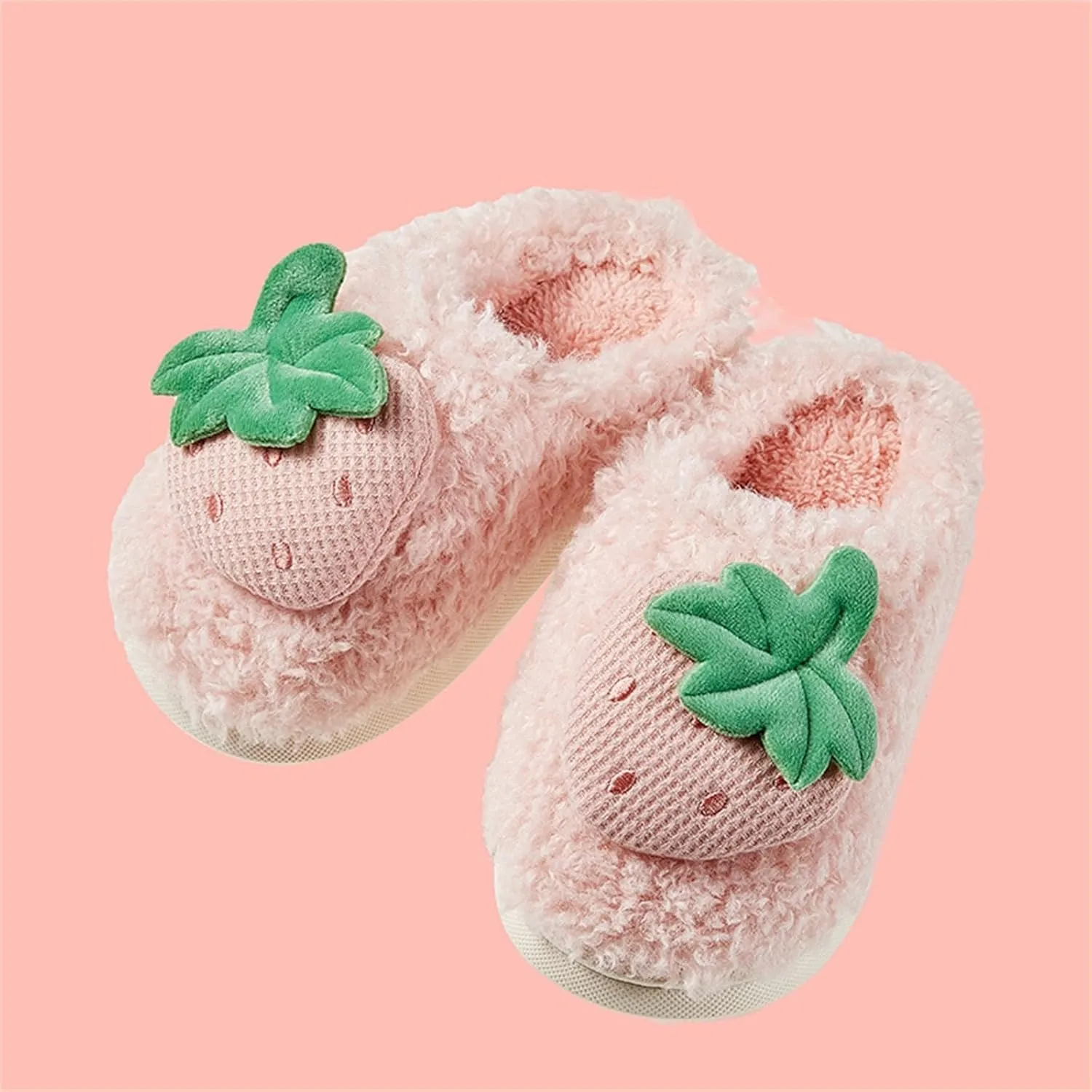 Toddler Girls Winter Slippers Cute Fruits Strawberry Print Warm House Slippers Girl Plush Fuzzy Slipper Kids
