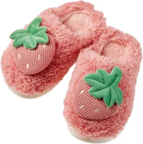 Toddler Girls Winter Slippers Cute Fruits Strawberry Print Warm House Slippers Girl Plush Fuzzy Slipper Kids