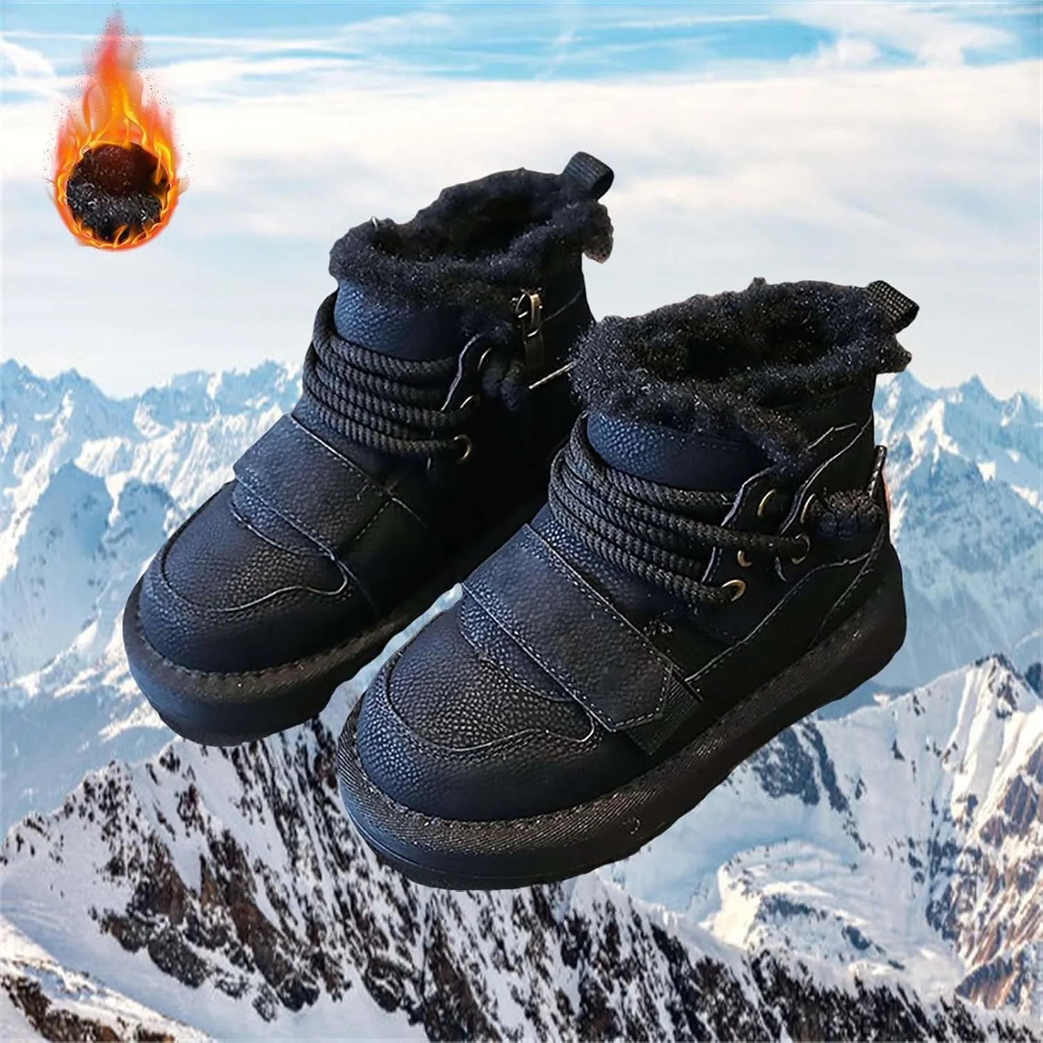 Toddler Kids Fr Lined Snow Boots Winter Boots For Boys Girls Lac Up Non Slip Ankle Booties Fuzzy Boots With Zipper
