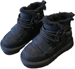 Toddler Kids Fr Lined Snow Boots Winter Boots For Boys Girls Lac Up Non Slip Ankle Booties Fuzzy Boots With Zipper