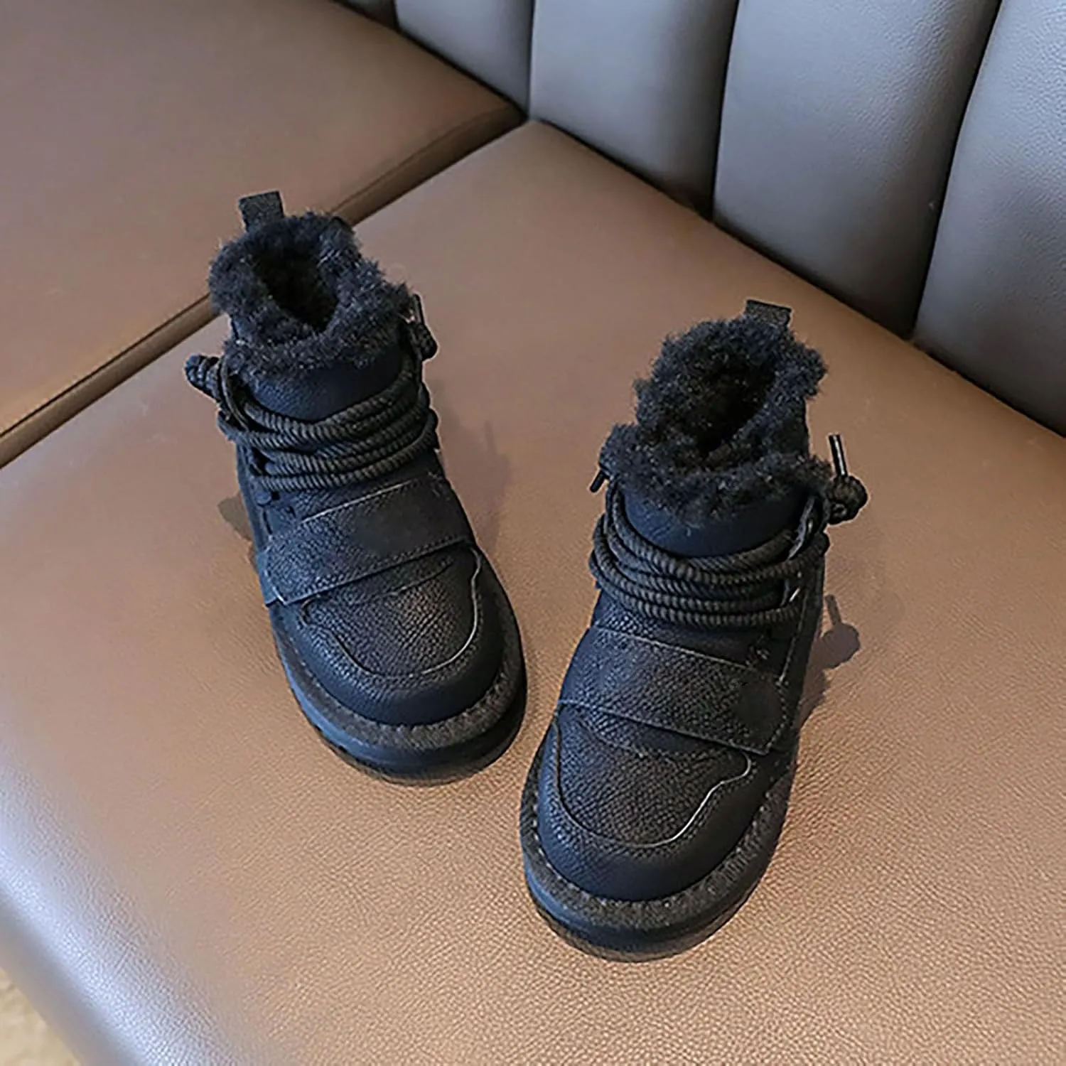 Toddler Kids Fr Lined Snow Boots Winter Boots For Boys Girls Lac Up Non Slip Ankle Booties Fuzzy Boots With Zipper
