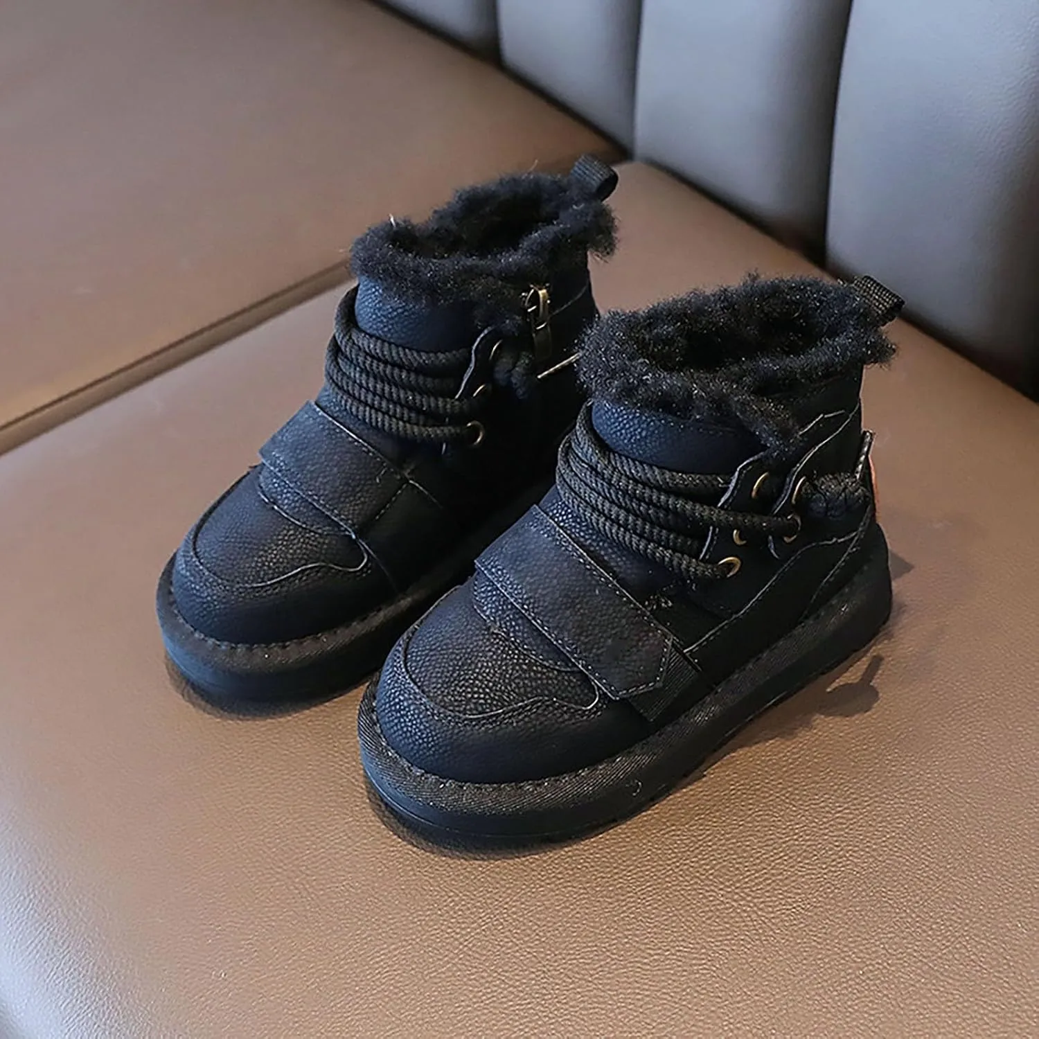 Toddler Kids Fr Lined Snow Boots Winter Boots For Boys Girls Lac Up Non Slip Ankle Booties Fuzzy Boots With Zipper