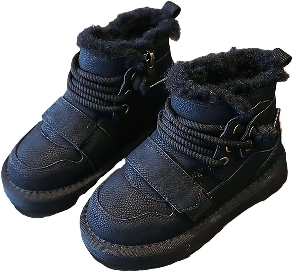 Toddler Kids Fr Lined Snow Boots Winter Boots For Boys Girls Lac Up Non Slip Ankle Booties Fuzzy Boots With Zipper