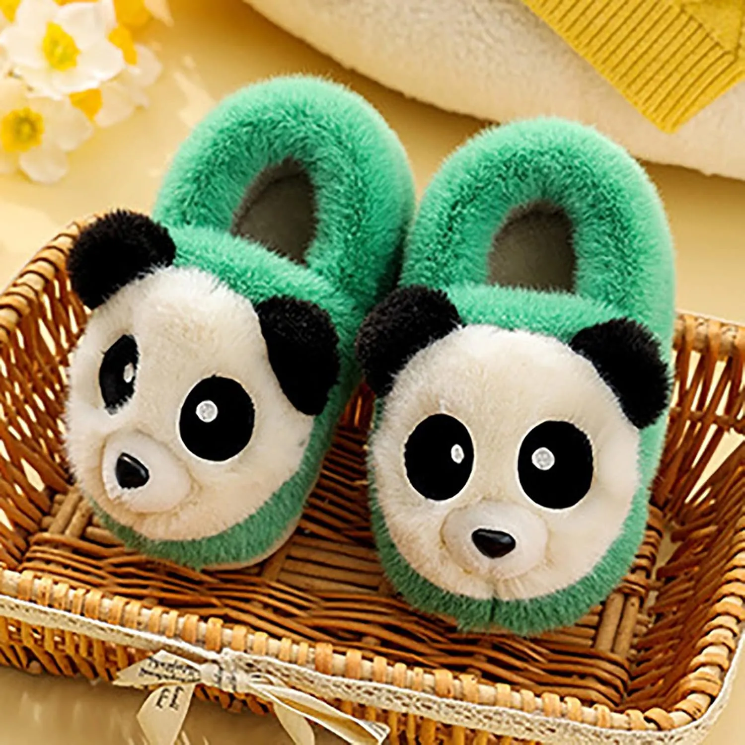 Toddler Panda Slippers Boys Girls Winter Indoor Shoes Cozy Lightweight Memory Foam Rubber Sole House Slippers