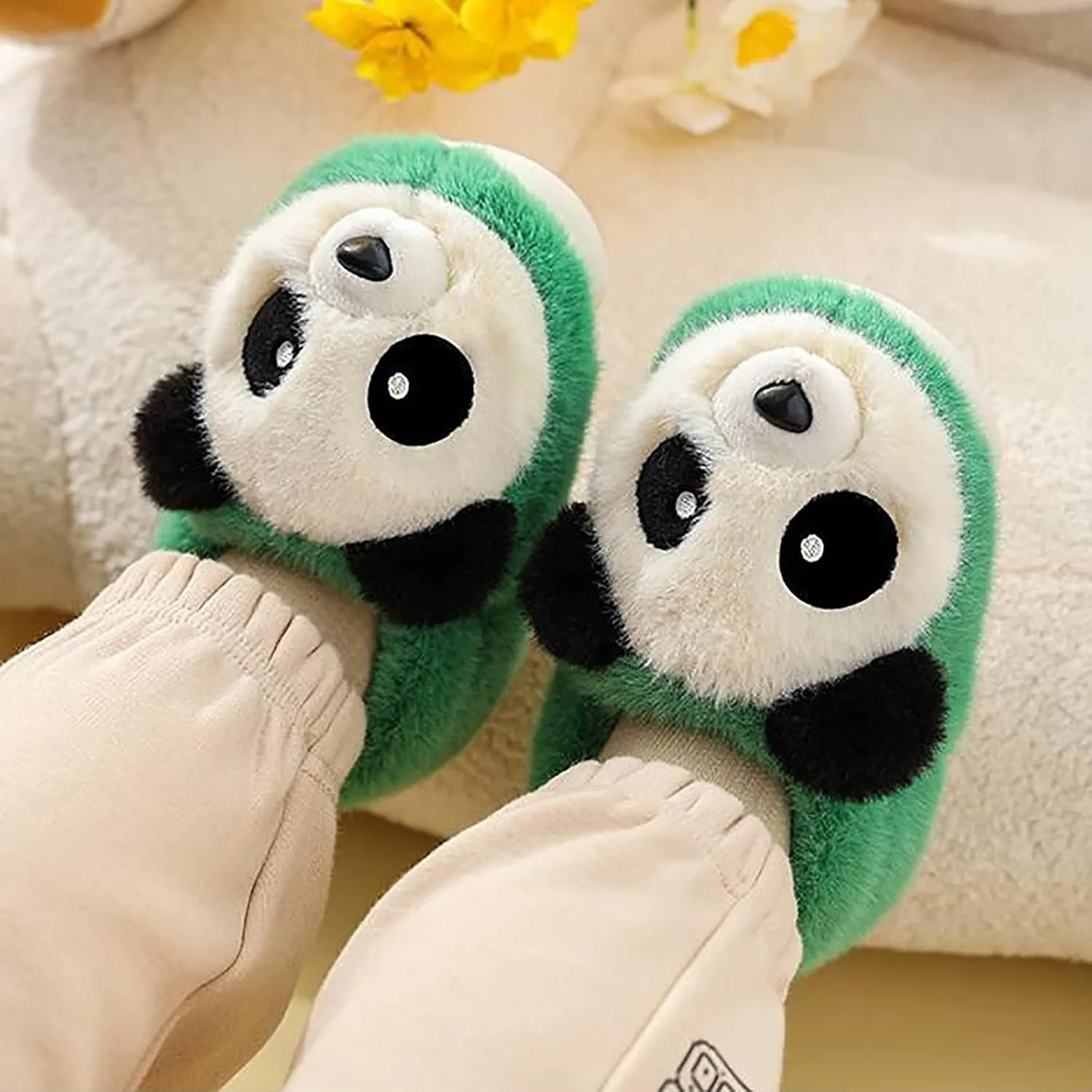 Toddler Panda Slippers Boys Girls Winter Indoor Shoes Cozy Lightweight Memory Foam Rubber Sole House Slippers