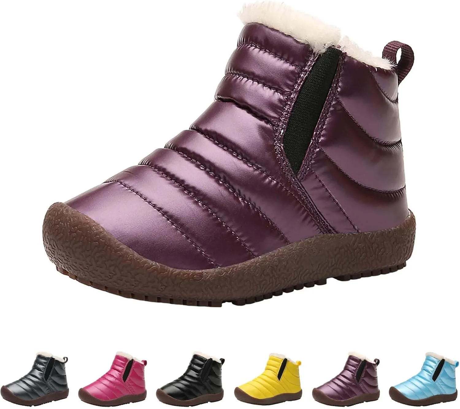 Toddler Snow Boots Winter Warm Booties Fr Lined Anti-Slip Ankle Boots Outdoor Slip On Waterproof Comfortable Booties