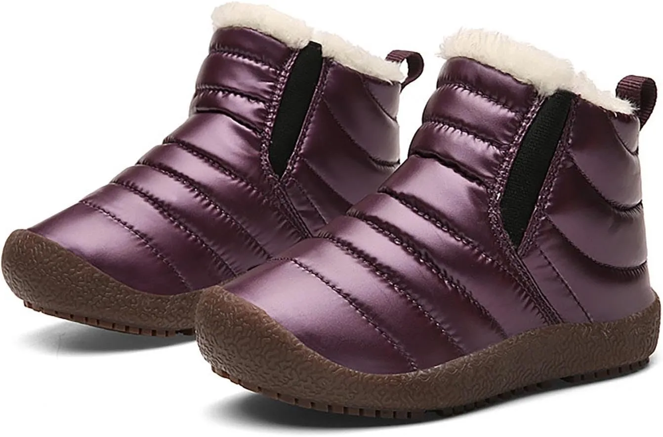 Toddler Snow Boots Winter Warm Booties Fr Lined Anti-Slip Ankle Boots Outdoor Slip On Waterproof Comfortable Booties