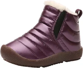Toddler Snow Boots Winter Warm Booties Fr Lined Anti-Slip Ankle Boots Outdoor Slip On Waterproof Comfortable Booties