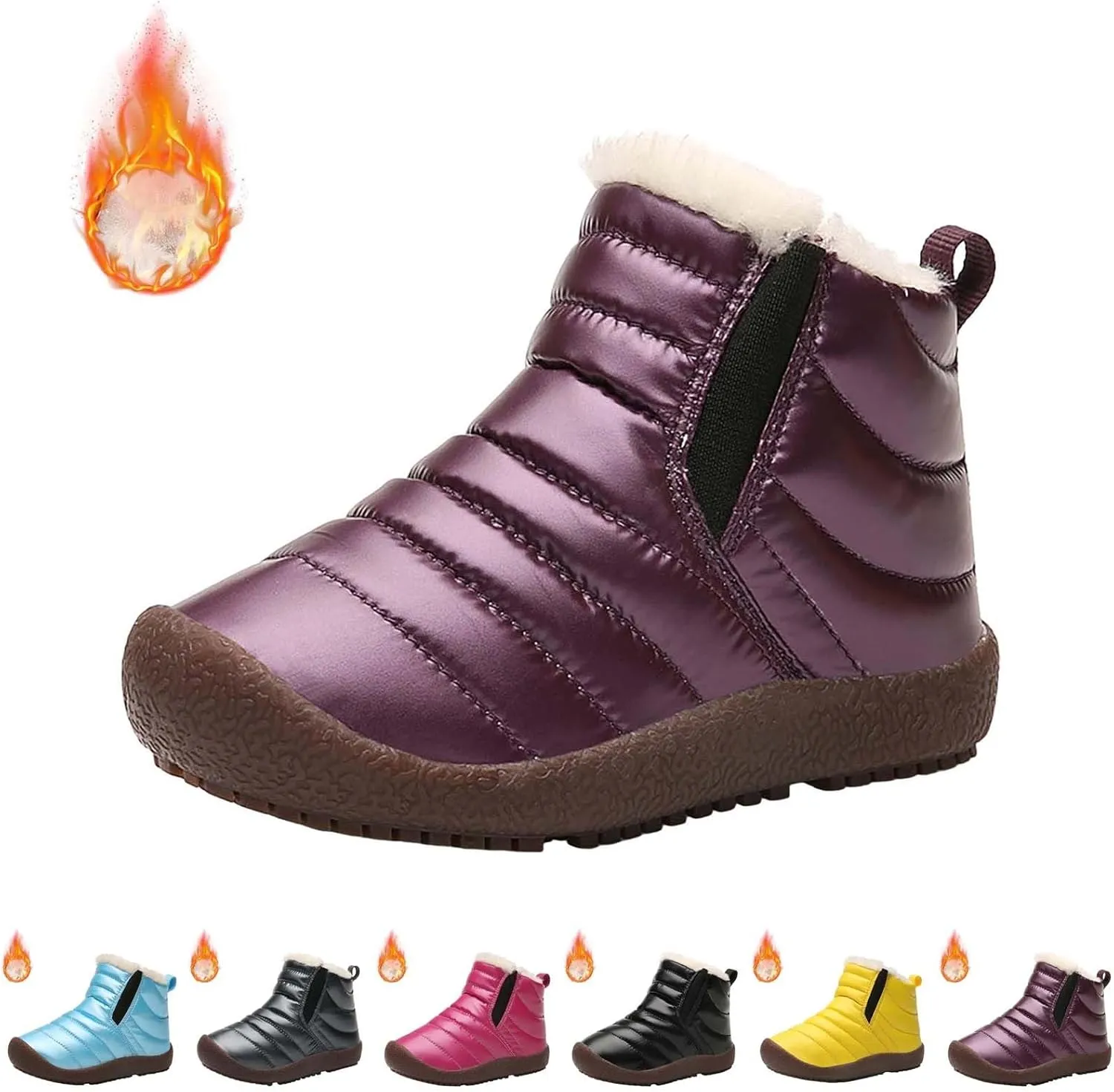 Toddler Snow Boots Winter Warm Booties Fr Lined Anti-Slip Ankle Boots Outdoor Slip On Waterproof Comfortable Booties