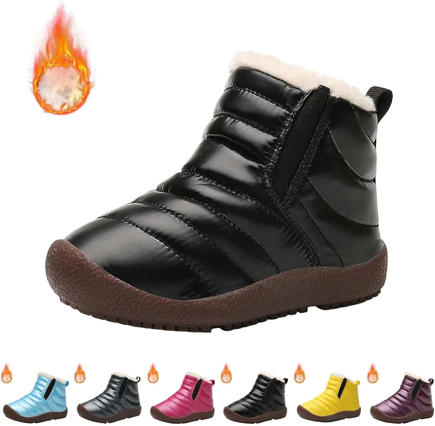 Toddler Snow Boots Winter Warm Booties Fr Lined Anti-Slip Ankle Boots Outdoor Slip On Waterproof Comfortable Booties