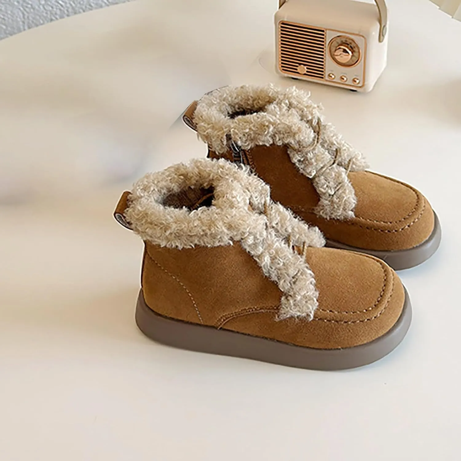 Toddler Unisex Warm Fr ining Soft Boots Little Child Winter Ankle Non-Slip Rubber Texture Sole Snow Shoes