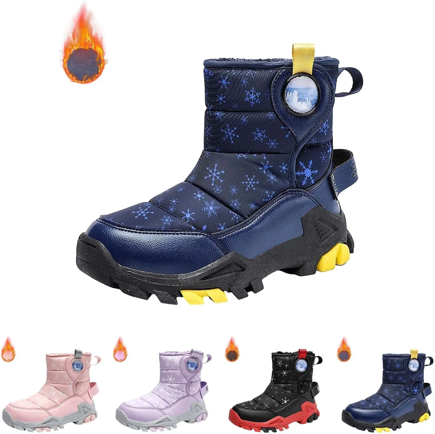 Toddler Winter Boots Insulated Faux Fr Boys Girls Non-Slip Hiking Boots Cozy Plush Size 6 Toddler Kids Boys Snow Boots