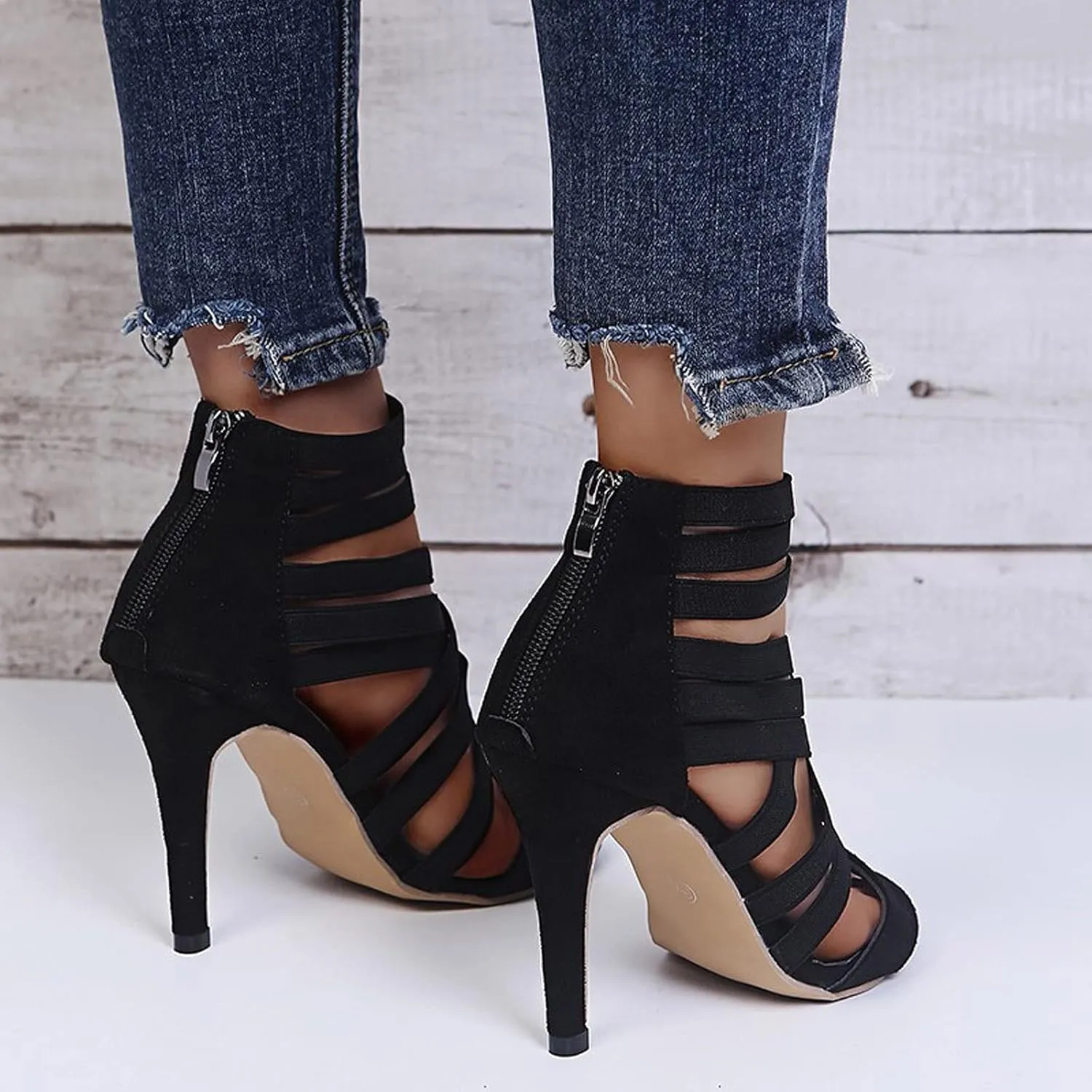 Toe Zipper Casual Sandals Heels Breathable Fashion High Summer Women Closed Toed High Heels Shoes