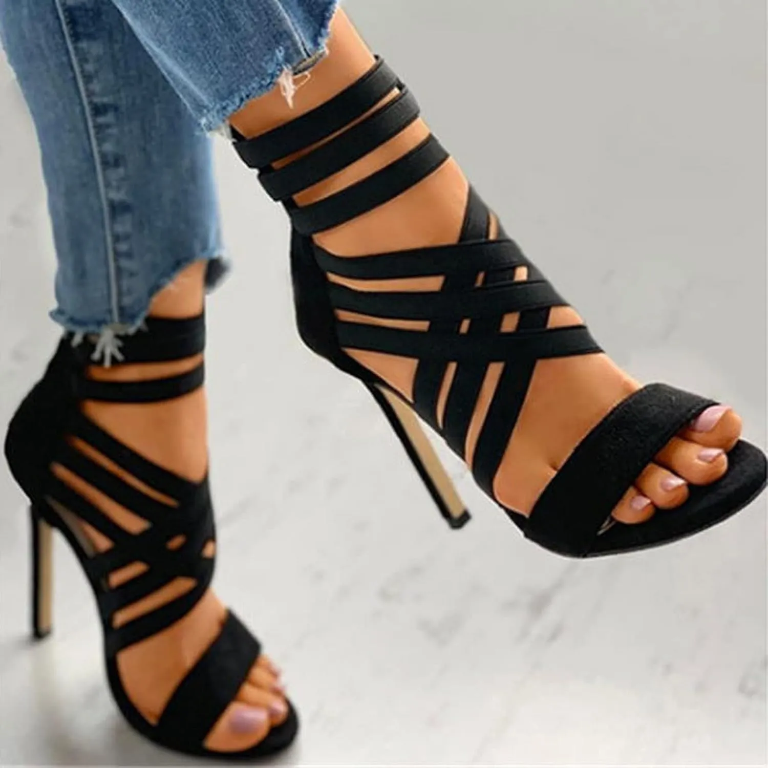 Toe Zipper Casual Sandals Heels Breathable Fashion High Summer Women Closed Toed High Heels Shoes