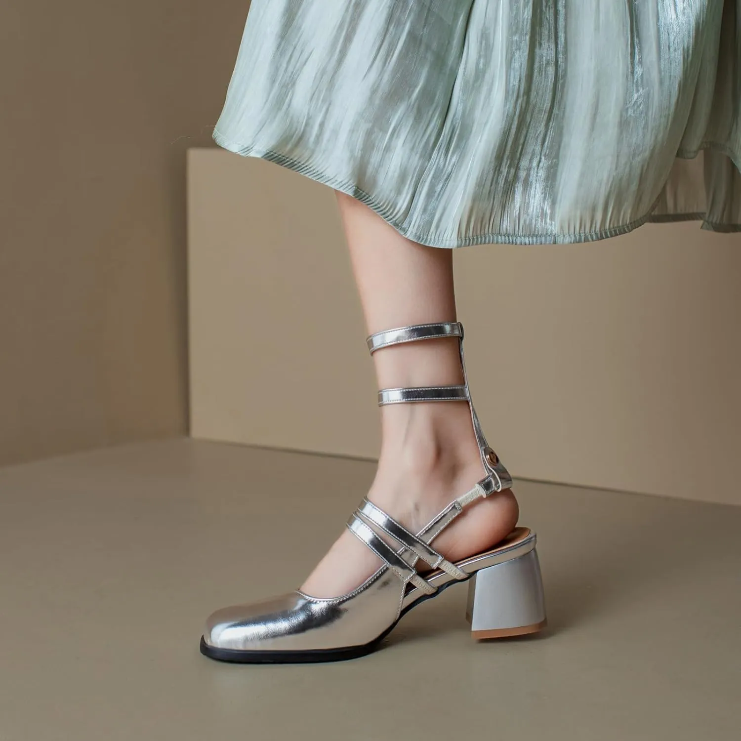 Uniquelly Womens Mary Janes Pumps Closed Toe Chunky Heels Square Toe Slingback Heels Adjustable Buckle Shoes Double Ankle Strap Dress Shoes