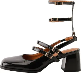 Uniquelly Womens Mary Janes Pumps Closed Toe Chunky Heels Square Toe Slingback Heels Adjustable Buckle Shoes Double Ankle Strap Dress Shoes