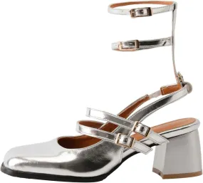 Uniquelly Womens Mary Janes Pumps Closed Toe Chunky Heels Square Toe Slingback Heels Adjustable Buckle Shoes Double Ankle Strap Dress Shoes