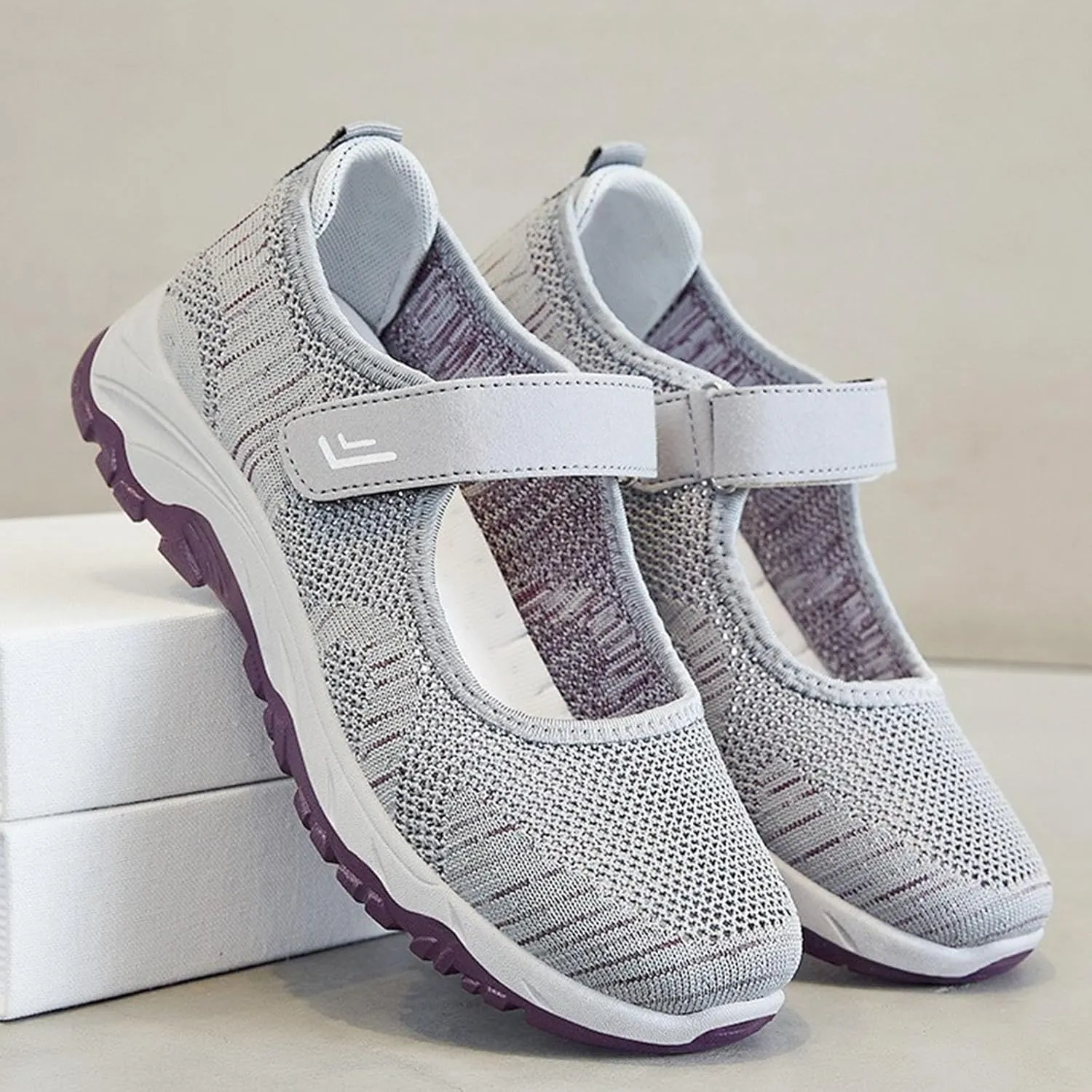 Walking Shoes for Women Non Slip Sneakers Breathable Mesh Orthopedic Sneakers Hook and Loop Strap Running Shoes