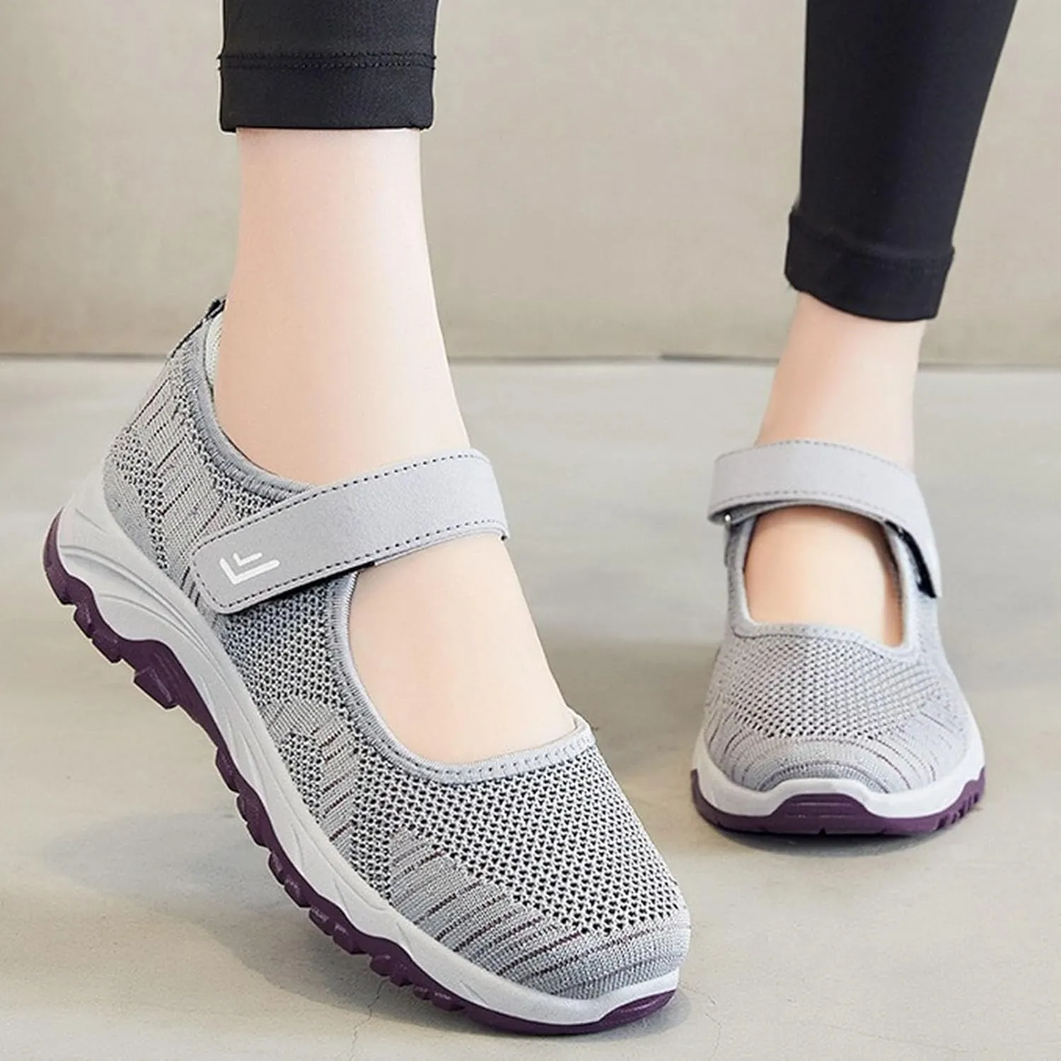 Walking Shoes for Women Non Slip Sneakers Breathable Mesh Orthopedic Sneakers Hook and Loop Strap Running Shoes