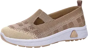 Walking Sneakers for Women Comfortable Breathable Knitted Sneakers Casual Slip on Woven Cut-Out Orthopedic Soft Arch Support Shoes Lightweight Knit Loafer
