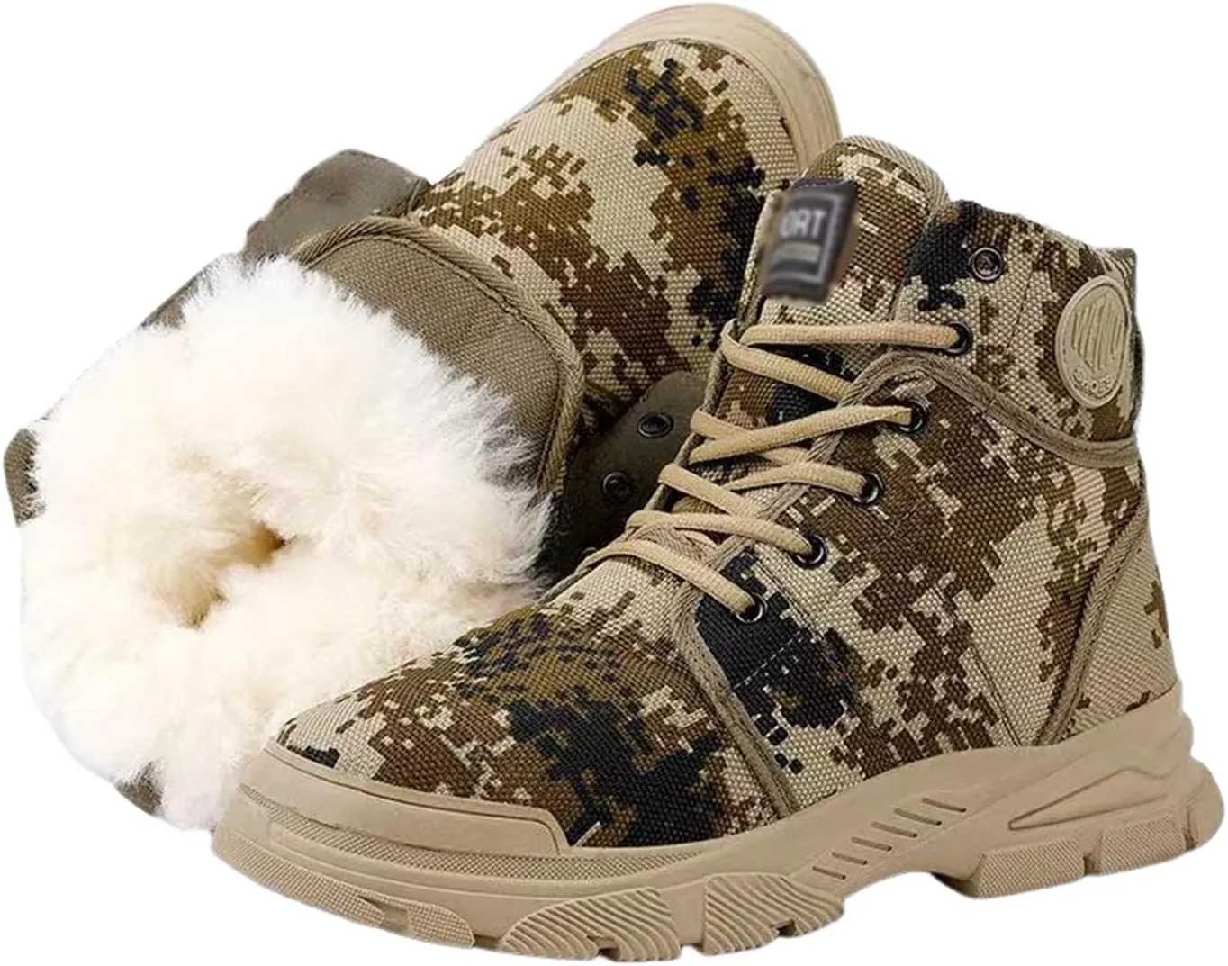 Walking Snow Boots Men, Men's Camouflage Anti-Slip Warm Fur Winter Snow Boots, Lightweight Breathable Lace up Hiking Booties, for Cold Weather, Work, Hiker, Trekking, Trail
