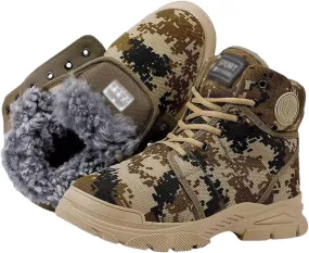 Walking Snow Boots Men, Men's Camouflage Anti-Slip Warm Fur Winter Snow Boots, Lightweight Breathable Lace up Hiking Booties, for Cold Weather, Work, Hiker, Trekking, Trail