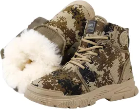 Walking Snow Boots Men, Men's Camouflage Anti-Slip Warm Fur Winter Snow Boots, Lightweight Breathable Lace up Hiking Booties, for Cold Weather, Work, Hiker, Trekking, Trail