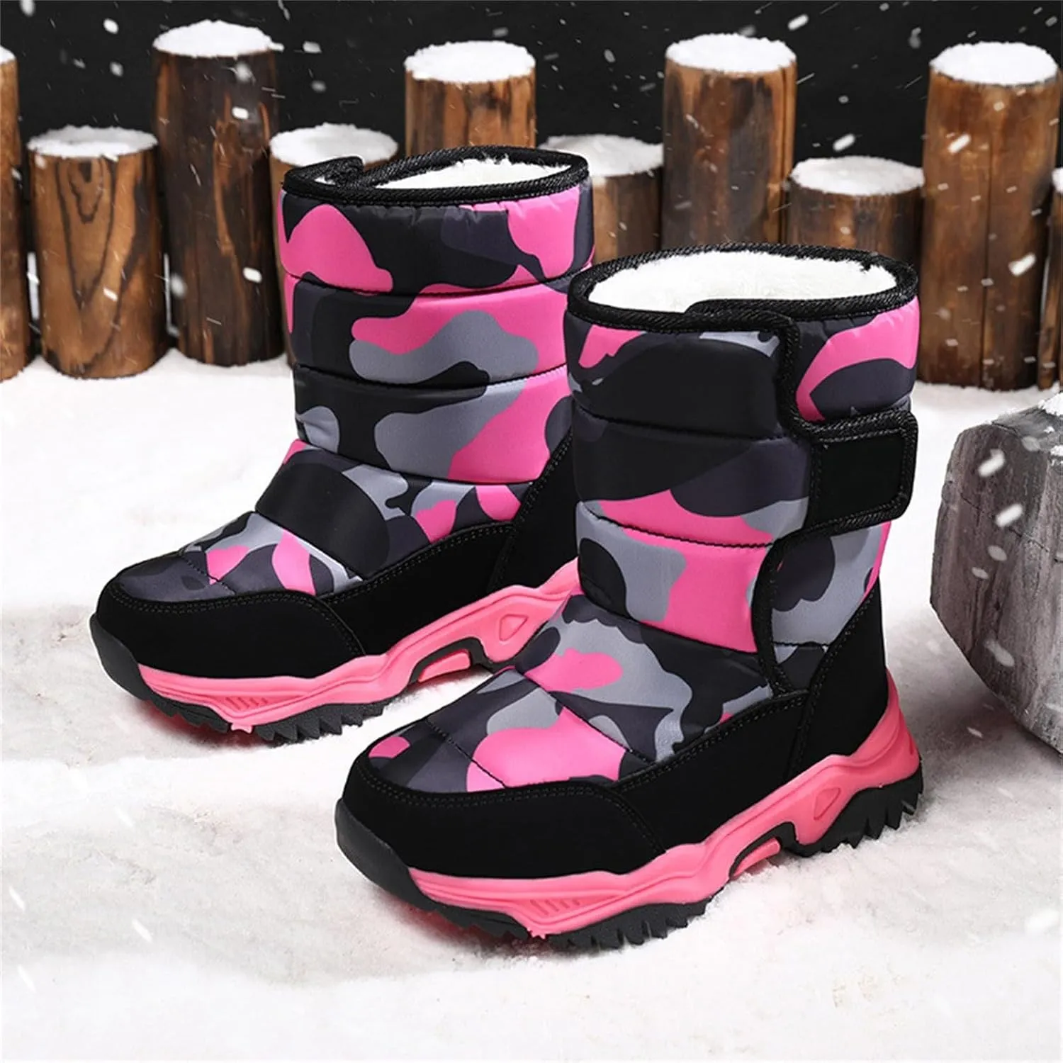 Waterproof Kids Snow Camouflage Boots Girls Toddlers Insulated Warm Fleece Lined Winter Snow Boots Boys Little Kid