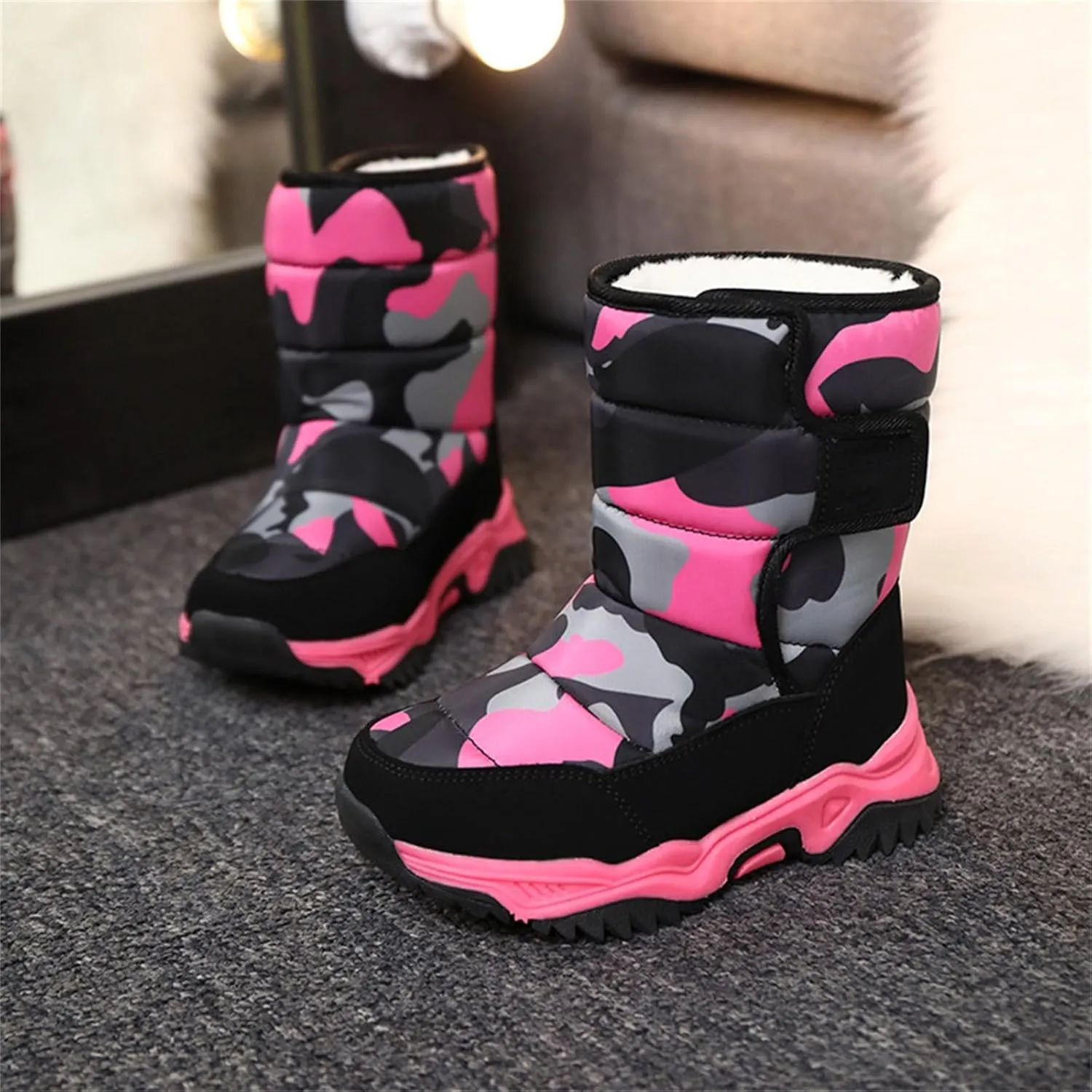 Waterproof Kids Snow Camouflage Boots Girls Toddlers Insulated Warm Fleece Lined Winter Snow Boots Boys Little Kid