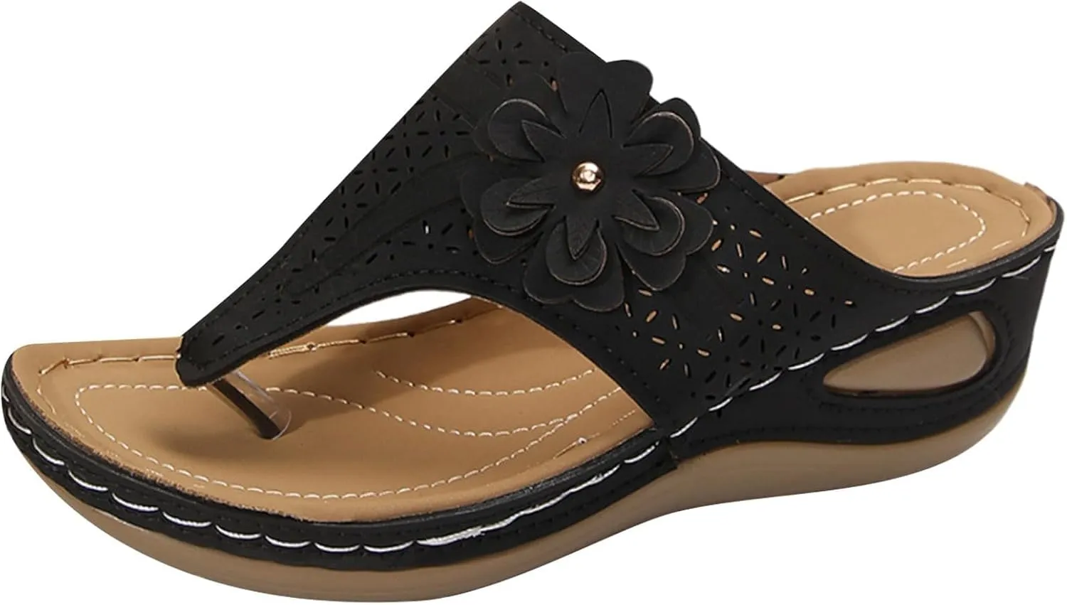 Wedge Flip Flops for Women Summer Comfortable Orthopedic Slide Slip On Sandals Yoga Mat Soft Cushion Sandals Hollow Out Breathable Beach Walking Thong Slippers Fashion Flower Flip Flops Shoes