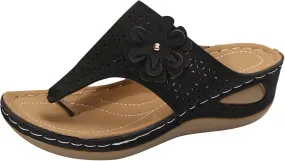 Wedge Flip Flops for Women Summer Comfortable Orthopedic Slide Slip On Sandals Yoga Mat Soft Cushion Sandals Hollow Out Breathable Beach Walking Thong Slippers Fashion Flower Flip Flops Shoes