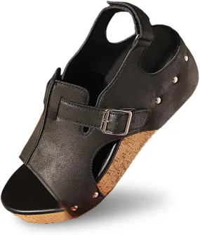 Wedge Sandals for Women 2025 Open Toe Ankle Strap Platform Sandals Cork Heeled Leather Wedges, Summer Comfortable Buckle Slingback Sandal Slip On Platform Walking Shoes
