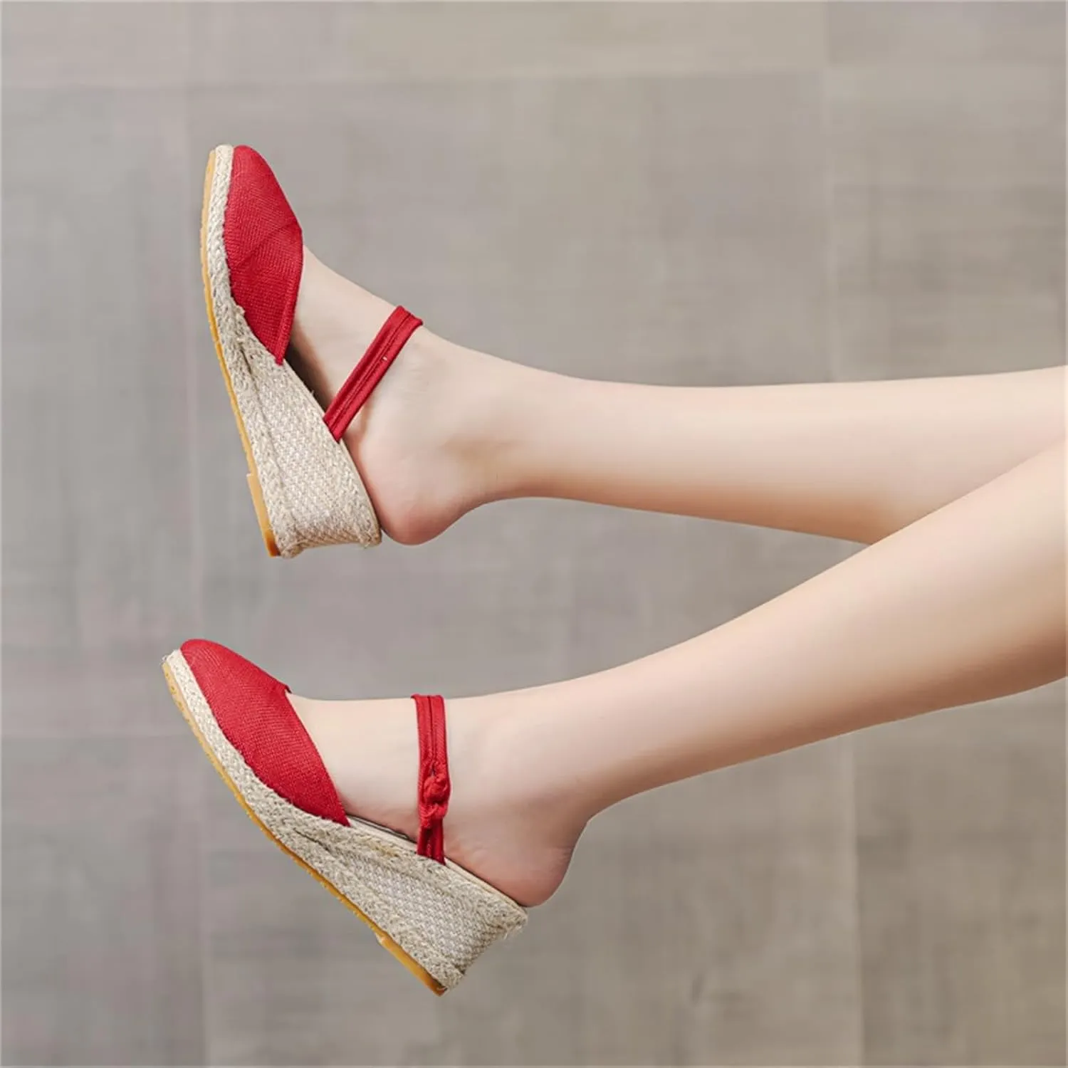 Wedge Sandals for Women Dressy Summer Closed Toe Slip On Espadrilles Slipper Sandals Fashion Fabric Canvas Slippers for Summer and Daily Wear