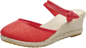 Wedge Sandals for Women Dressy Summer Closed Toe Slip On Espadrilles Slipper Sandals Fashion Fabric Canvas Slippers for Summer and Daily Wear