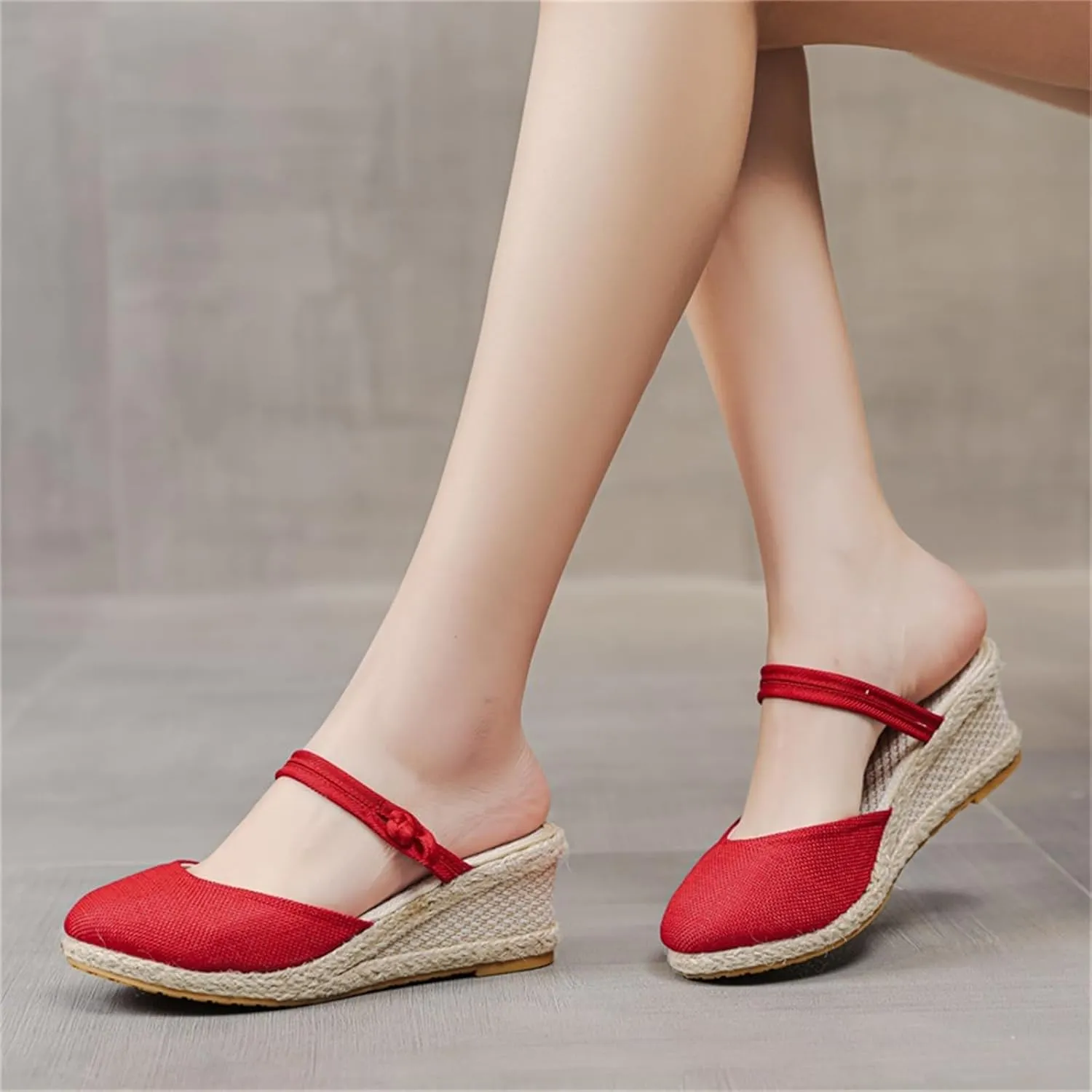 Wedge Sandals for Women Dressy Summer Closed Toe Slip On Espadrilles Slipper Sandals Fashion Fabric Canvas Slippers for Summer and Daily Wear